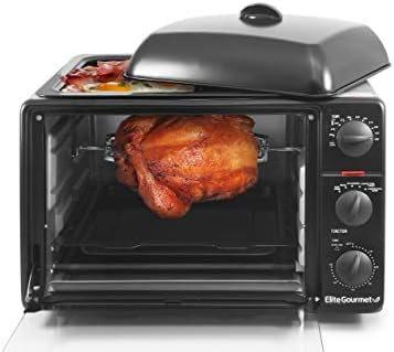 Elite Gourmet Counter Top Toaster Oven Rotisserie, Bake, Grill, Broil, Roast, Toast, Keep Warm and Steam, 23L, Black