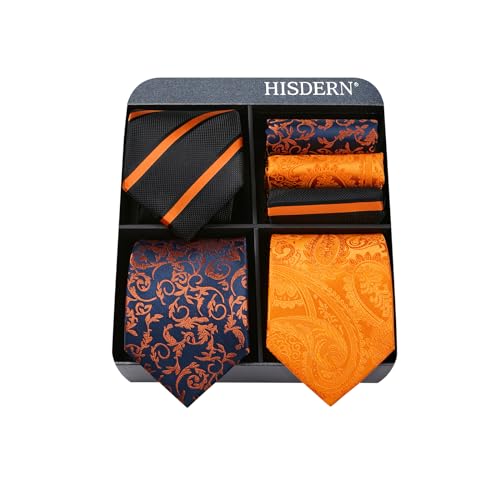 Image of HISDERN Mens Ties Extra Long Tie and Pocket Square Set 63 Inch XL Tie Pack Collection Present Box Necktie Lot 3 PCS