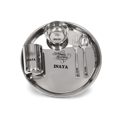 Image of Namoh Customizations Stainless stell Customized Thali Set for Kids with Name: Personalized thali Set with Name