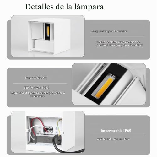 Miniatura 2 de Chenben Lampara De Pared Exterior 12w 3000k Apliques Pared Led,Ip65 Para La Pared Impermeable,Aplique Pared Interior Ajustable Es Adecuada Para Dormitorio,Patio,Terraza, Wall Light White 2 Pack