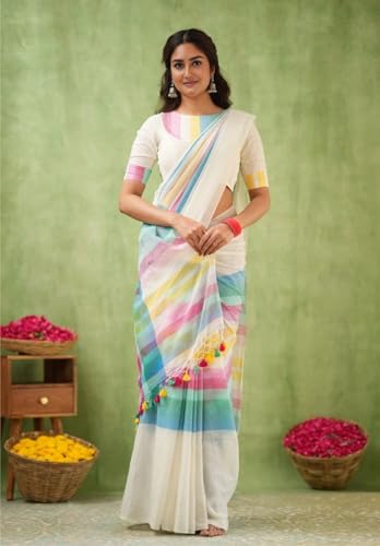 Image of Jack & Jini Women's Floral Print Pure Georgette Saree with Blouse Piece | Soft Casual & Festive Drape | Gift for Mother, Wife.