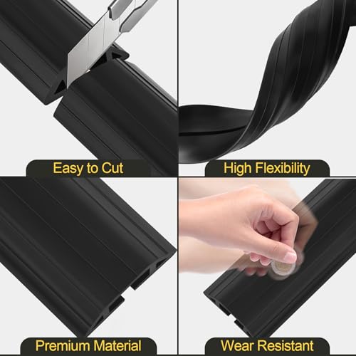Image of MYFAMIREA 6.5FT Floor Cord Cover Heavy Duty Cable Cover Protector 3 Channels Extension PVC Floor Wire Cover Outdoor Cord Hider Management Cord Cover for Wire on Floor for Home Office Outdoor, Black