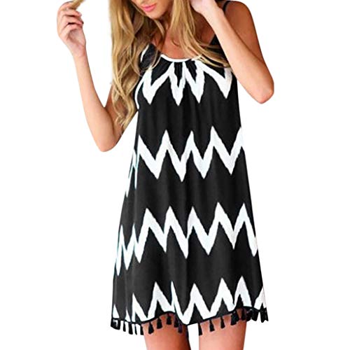 MOMBIY Damen Vintage Casual Loose Rückenloser Kleid Rundhals Ausschnitt ärmellosen Blumen Bestickt knielangen Cocktailkleid