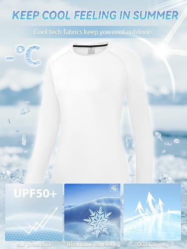 Damen Rash Guard UPF 50+ Sonnenschutz Langarm T-Shirts Leichte, schnell trocknende SPF UV Schwimm Shirts Weiß 02-S