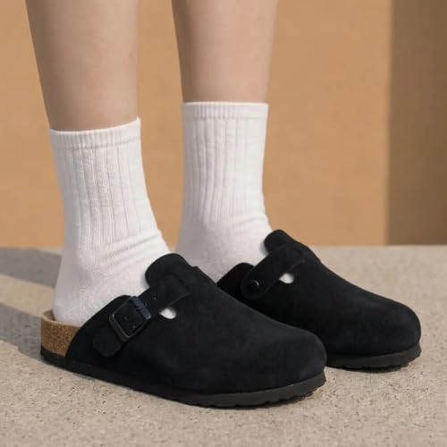 Image of Litfun Unisex Genuine Suede Clogs Comfort & Soft Cork Footbed Potato Shoes