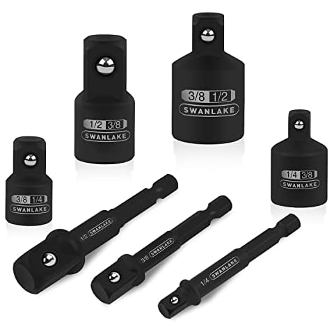 SWANLAKE 7PCS Impact Extension and Socket-Adapter Set, 1/4-Inch Hex-Shank Drill Extension Set Made with CrV Steel Cover