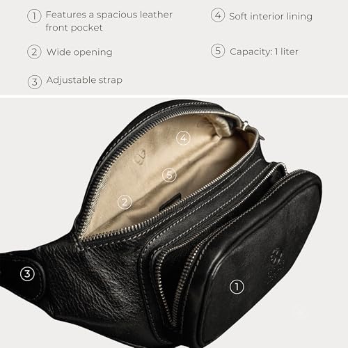 Image of Time Resistance Leather Waist Pack - Belly Bag, Belt Bag, Fanny Pack - Handmade in Italy (Black)