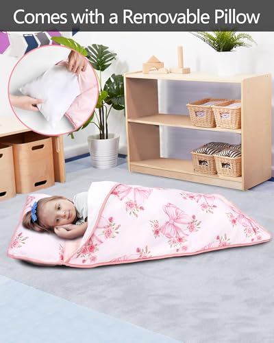 Image of Primlect Toddler Nap Mat, Portable Rolled Sleeping Mat | 51 inchx31 All-in-One Sleeping Bag with Removable Pillow and Soft Blanket, Machine Washable, for Daycare Travel, for Boys Girls