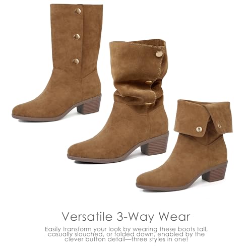 starmerx Womens Suede Mid Calf Boots 3 Way Fold Over Style Chunky Block Heel Booties Fall Winter4
