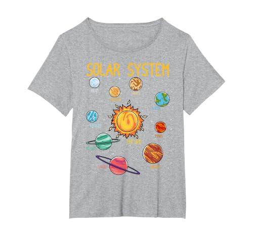Solar System Planets Science Space Boys Girls STEM Kids T-Shirt, Women's Plus, Heather Grey, 6X