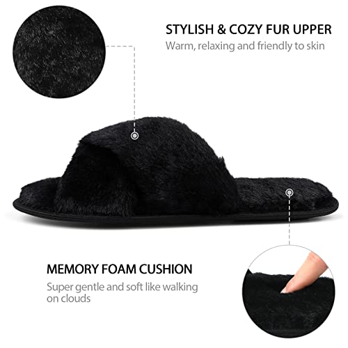 riemot Slippers Women Fluffy Slipper Memory Foam Cross Band Furry Open Toe Ladies Sliders Soft Fur Warm Slip Plush Home Anti-Slide House Shoes for Girls Indoor Outdoor - Image 5