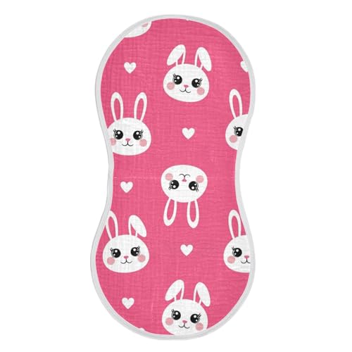 Cartoon Bunny Heart Pink Baby Burp Cloths Cotton Washcloths Super Soft Absorbent Burping Rags for Baby Girl Boy Muslin Burp Cloths 2 Pack
