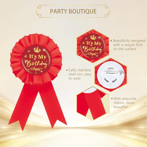 Image of 9PCS It's My Birthday Button Pins, Birthday Squad Button for Girl, Red Birthday Pinback for Women 18th, 21st, 25th, 30th Birthday, Happy Birthday Badges Party Supplies