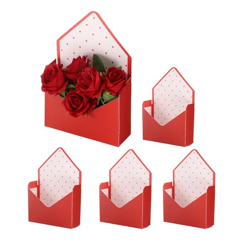 PATIKIL Florist Bouquet Envelope Boxes, 5 Packs Flower Arrangement Box Packaging Gift Paper Boxes for Wedding, Party, Birthday, Mother's Day, Red