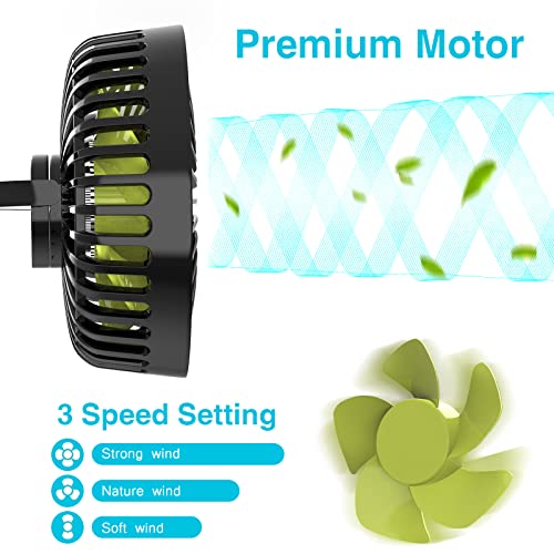 Image of Dealswin USB Car Seat Fan for Backseat Protable Car Cooling Fans for Baby Kids, 3 Speeds and 360 Degree Rotatable for Sedan, SUV, RV, Van Black