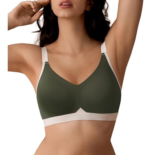 SHARICCA Seamless Wireless Lightly Lined T-Shirt Padded Bralette Bras for Women with Full Support and Lifting No Underwire Black Small