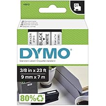 شريط وضع العلامات DYMO Standard D1 لصانعي الملصقات LabelManager، طباعة سوداء على شريط أبيض، 3/8 واط x 23 لتر، خرطوشة واحدة