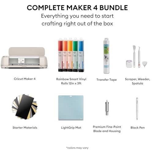 Image of Cricut Maker 4 Vinyl Cutting Bundle - Smart Cutting Machine with Rainbow Smart Adhesive Vinyl Rolls & Tools for Decals, Labels & DIY Projects