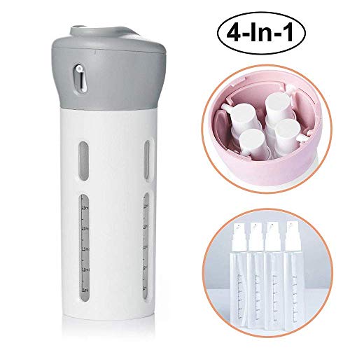 Image of 4 in 1 Travel Bottle Dispenser | Refillable Leak Proof | Toiletries Cosmetic Liquid Lotion Container | Includes Four 40 mL Containers for Shampoo, Lotions, Skincare, Makeup Products
