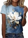 Women's T Shirts Graphic Tees Summer Tops Wildflower Floral Shirt Short Sleeve Casual Loose Fit Shirt(Large, Floral-F)