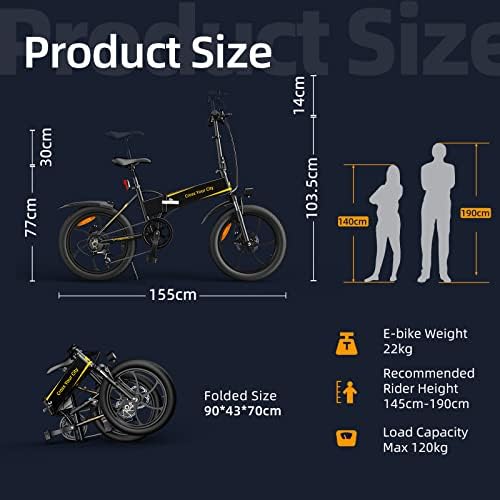 ADO A20+ Folding Electric Bikes for adults 20 Inch Citybike with Shimano 7 Speed for Outdoor Commuter with 250W Motor/36V/10.4Ah Battery/25 km/h