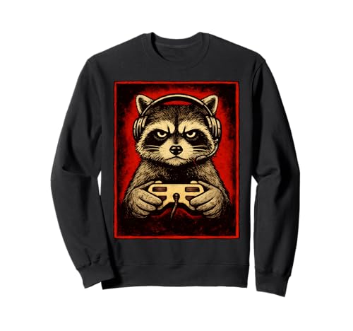 Gamer Raccoon Graphic Funny Gaming Animal Grincheux Raton Laveur Sweatshirt