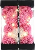 WINWISH Rose Flower Bear-Hand Made Rose Teddy Bear,Best Artificial Decoration Gifts for mom, Girls,Unique Birthday,The Perfect Party Clear Gift Box (Pink)