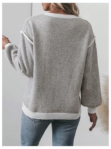 Floerns Women's 3D Floral Long Sleeve Knitted Pullover Top Loose Fit Crew Neck Sweater3