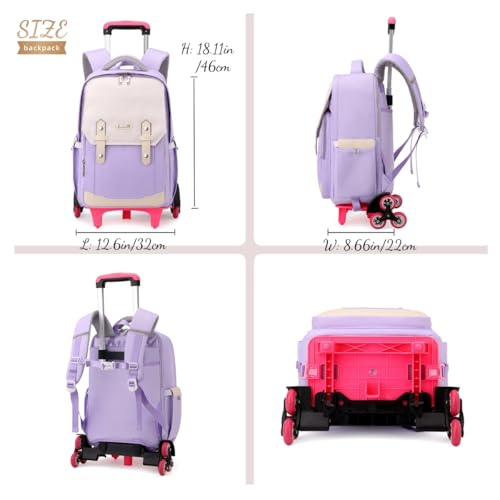 Black Rolling Backpack for Boys Roller Backpack with Wheels for Boys & Girls, Rolling Bag Trolley School Bags for Primary Students, Kids Teens Wheeled Bookbags on 6 Wheels, Black2