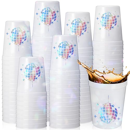 Tioncy 50 Pcs 16 oz Disco Party Plastic Cups Bachelorette Reusable Drinking Cups Bulk 70s 80s 90s Disco Dance Party supplies for Wedding Drinkware Decoration(White)