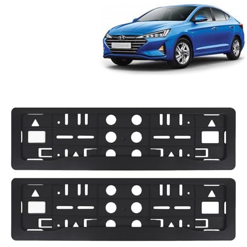 Image of KINGSWAY Elantra Car Number Plate Frames for All 2020 to 2021 Models of Hyundai Car Registration Plate Holders, Black Licence Plate Covers (Front and Rear), Universal Size 51.5 x 14.5 cm