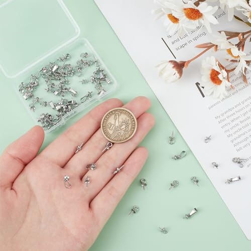 UNICRAFTALE 90Pcs 3 Style Stainless Steel Peg Bail Charm Screw Eye Pin Bail Cup Peg Pin Pendants Pearl Pendant Clasps for Half Drilled Beads DIY Jewellery Making - Image 4