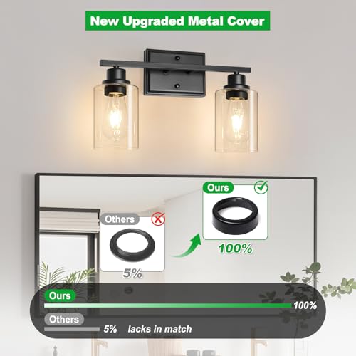 Image of Unicozin 2 Light Bathroom Light Fixtures, Modern Vanity Lights Over Mirror, Black Wall Lamp with Clear Glass for Living Room Cabinet Bedroom Porch