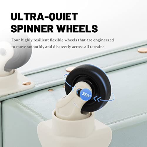 Cotrunkage Vintage Designer Luggage Set, Women's Cute Blue Carry On Luggage 22X13X7.5 Airline Approved, 13" Mini Makeup Organizer Case With Lock, Sky Blue #TOP3