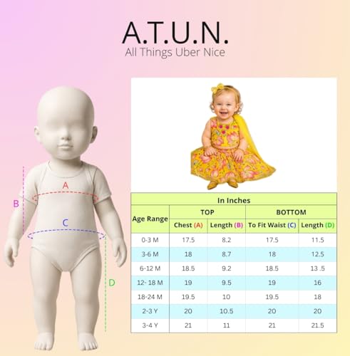 Image of A.T.U.N. (ALL THINGS UBER NICE) Baby Girls Cotton Ethnic Floral Lehenga Choli Set with Lace & Dupatta | Traditional 3-Piece Festive Outfit for Kids