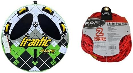 RAVE Sports Frantic Boat Towable Tube for 2 Riders, Inflatable Boating Tube with Tapered Design + RAVE Sports 2 Rider Tow Rope