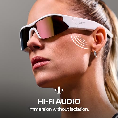 Image of Reebok Flash Smart Audio Sunglasses, Iridescent Mirror Polarized Lens, Unisex, HiFi Bluetooth Sport Glasses with UV Protection - Powered by Lucyd