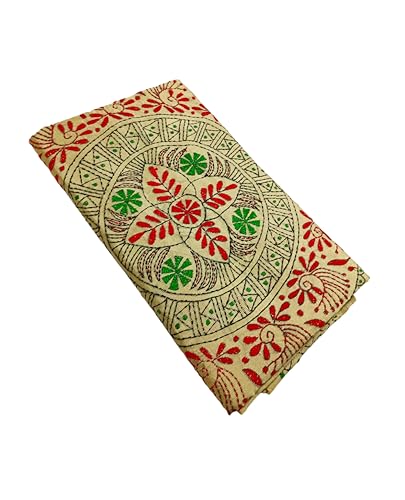 Image of SHRISTI CLOTHINGS Women's Hand Embroidered Cotton Silk Kantha Stitch Saree with Blouse Piece (J420724 SWD61)