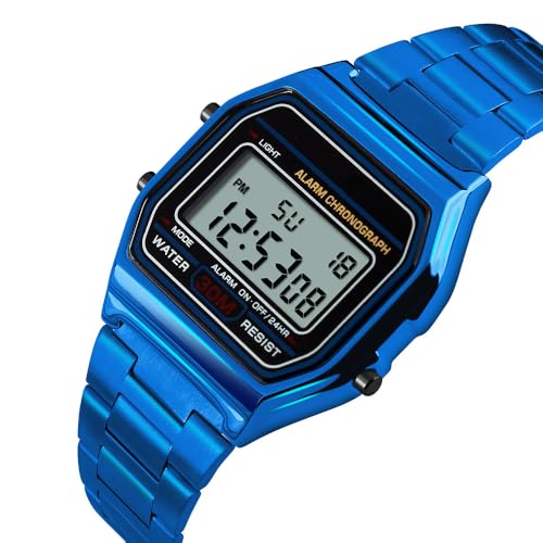 Montre numérique homme écran rétroéclairé lisible acier étanche - 2