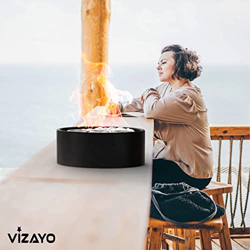 Vizayo Tabletop Fire Pit For Patio - 14.2 X 10.2 Inch Indoor Outdoor Table Top Firepit Bowl - Use Gel Fuel Cans, Bioethanol Or Isopropyl Alcohol - Tabletop Fireplace For Balcony, Patio Decor - Black #TOP6