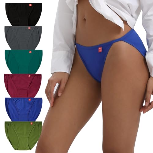 INNERSY Women's High Cut String Bikini Panties Stretchy Sexy Cotton Underwear 6-Pack(Vital Jungle,Large)