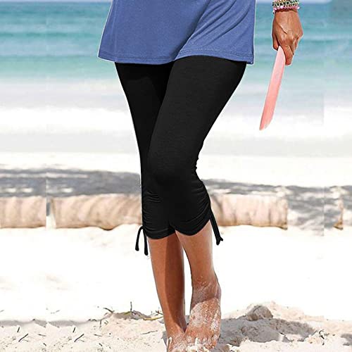 Vrvtoov Summer Solid Capri Pants For Women Casual Drawstring Leggings Trendy Lounge Yoga Pants Workout Athletic Jogger Pants Black #TOP1