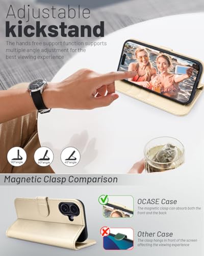 OCASE for iPhone 16 Case, PU Leather Wallet, Magnetic Flip Folio Cover with RFID Blocking, Card Holders, Shockproof TPU - Image 3