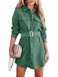  seiveini Robe Chemise en Velours Côtelé Femme Robes Tunique avec Ceinture Automne Hiver Elegante A Vert M