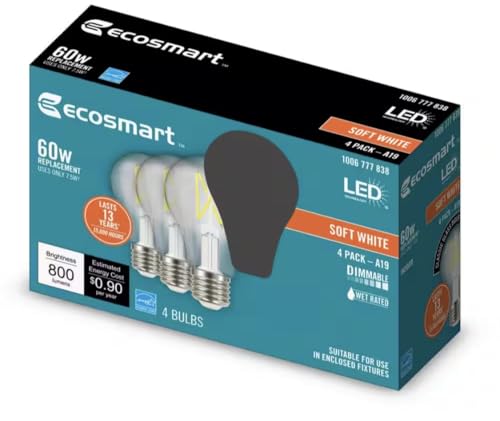 EcoSmart 60W LED Soft White Vintage A19 4-Pack