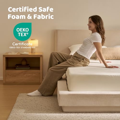 Image of RECCI AirFrame Cloud Full Bed Frame with Extra Wide Headboard, 5 Inch Foam Fully Cushioned Platform, Easy Assembly, No Box Spring Needed