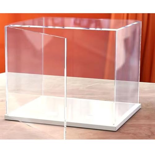 Vitrina abatible de acrílico transparente para montar la caja de mostradores con fondo blanco para exhibición transparente, vitrina a prueba de polvo para figuras de acción, juguetes (20 x 10 x 15 cm)