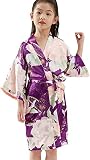QXQTER Girls Floral Silk Kimono Robe Wedding Flower Girl Robes Dressing Gown Bathrobes Housecoat