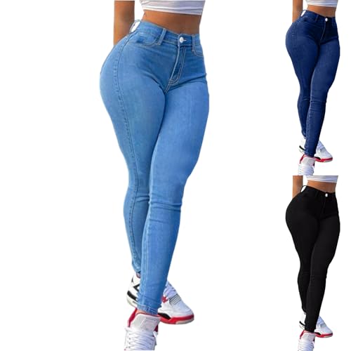 Pantalones Colombianos Levanta Cola Stretchy Colombian Jeans for Women Butt Lifting High Waisted Sexy Curvy Skinny Jeans Elastic Waist Tummy Control Jeggings with Pockets Lightweight Denim Leggings