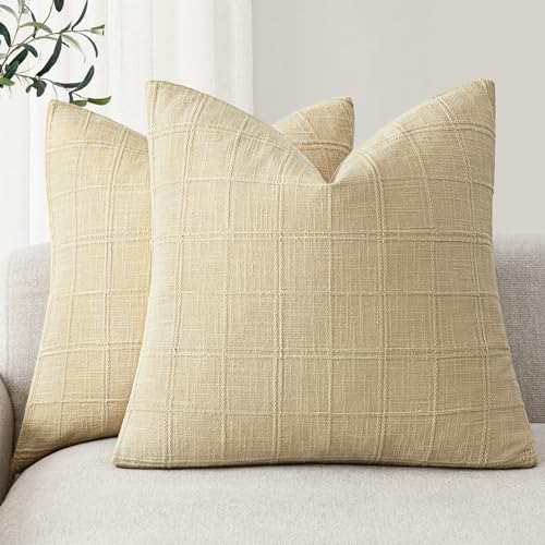 Foindtower Set of 2 Decorative Linen Check Throw Pillow Covers